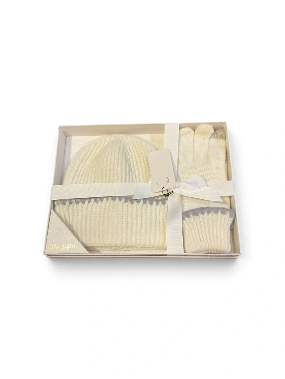 On 34th Cream Knit Hat & Glove Set NWT